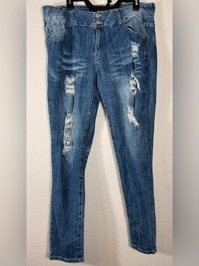 Sweet Look Ripped Distressed Dark Blue Skinny Jeans - Stretchy Slim Fit